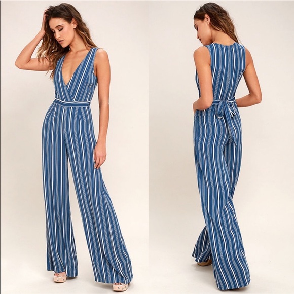 Lulus Pants - Lulus Montauk Yacht Club Blue Striped Jumpsuit